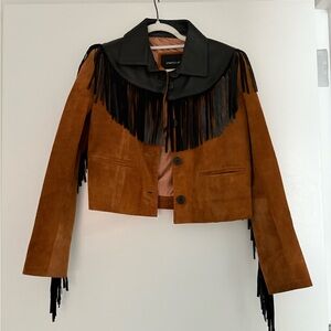 Western Brown Suede and Black Fringe Jacket